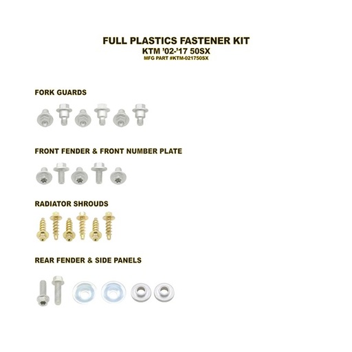 Kit Sujeción Plásticos KTM SX50(02-24) MC50(21-24)