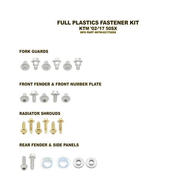 PLASTIC FASTENER KIT KTM/GAS SX50 02-25, MC50 21-25