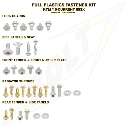 PLASTIC FASTENER KIT KTM/GAS SX65 16-25, MC65 21-25
