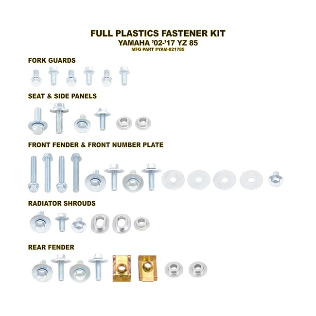Plastic Fastening Kit YAMAHA YZ85 (02-21)