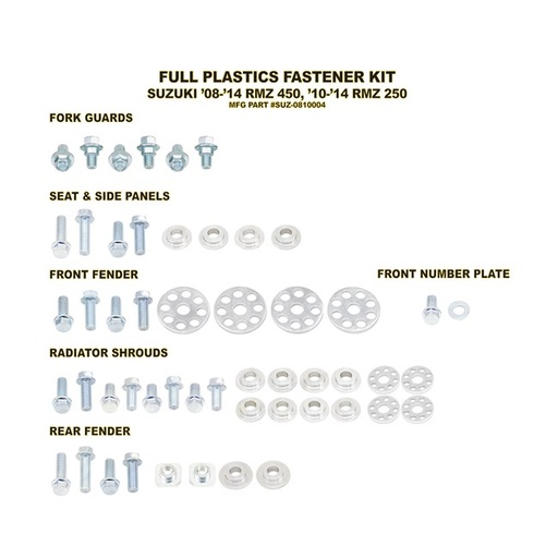 Plastic Fastening Kit SUZUKI RMZ450 (08-17) RMZ250 (10-18)